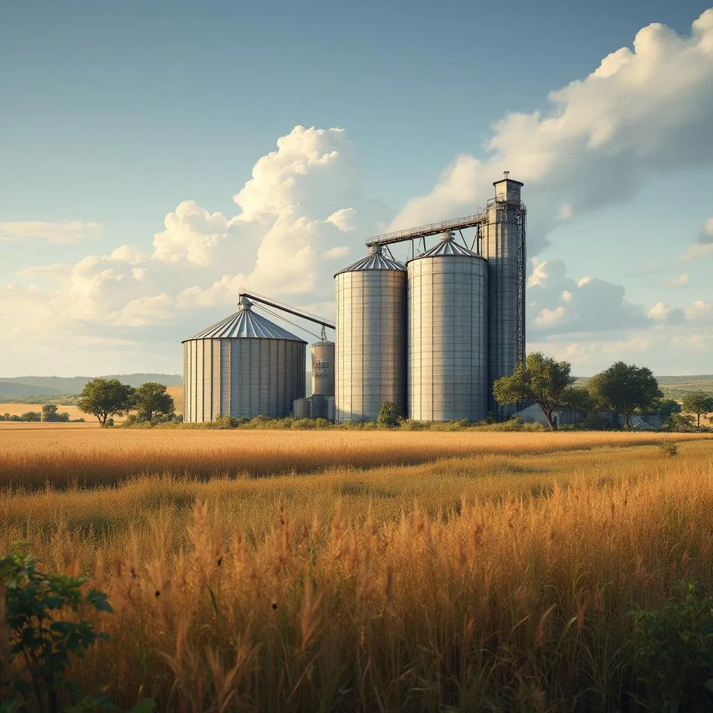 Cultivos y silos de granos